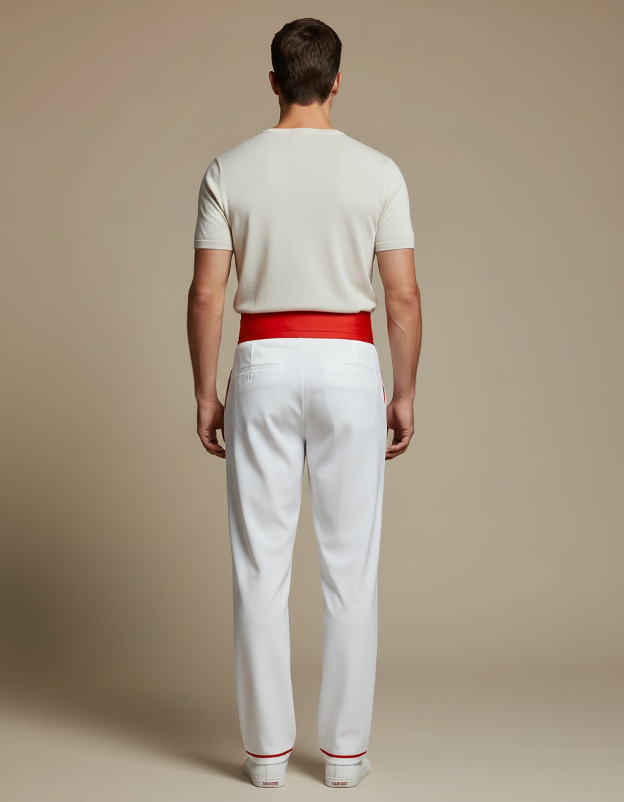 Pantalon Chinois Blanc Droit Rayures Rouges Homme - Gabardine - vue 2
