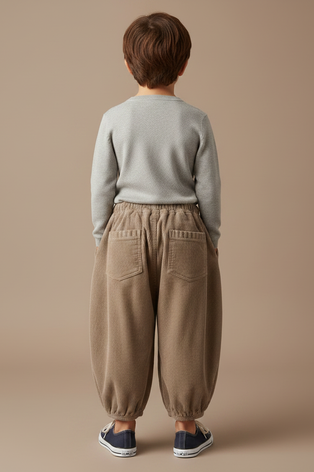 Pantalon Chinois Marron Côtelé Ample Enfant Rétro - Cordé - vue 2