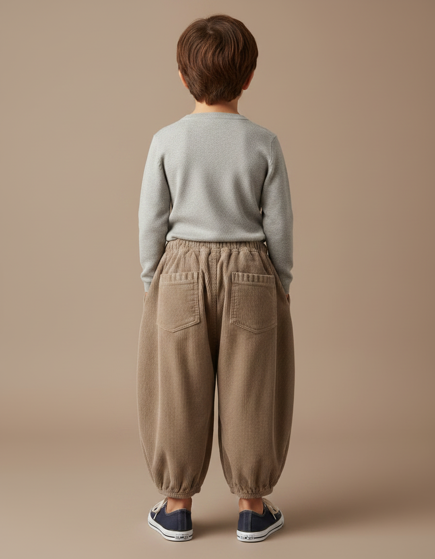 Pantalon Chinois Marron Côtelé Ample Enfant Rétro - Cordé - vue 2