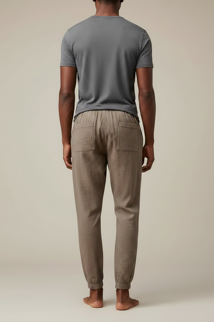 Pantalon Chinois Jogger Lin Coton Décontracté Homme - Marron - vue 2