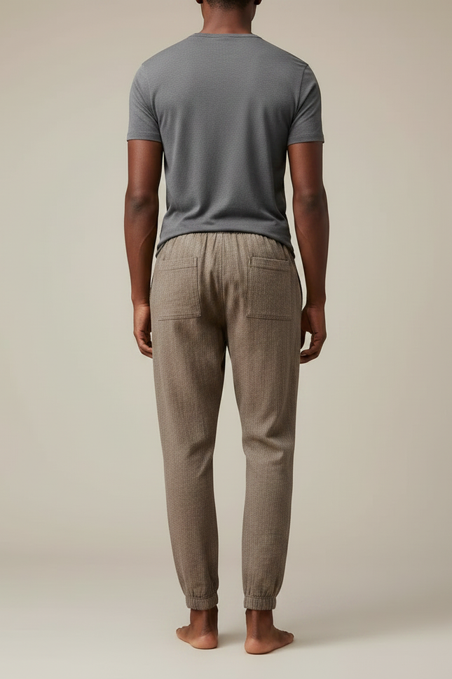 Pantalon Chinois Jogger Lin Coton Décontracté Homme - Marron - vue 2