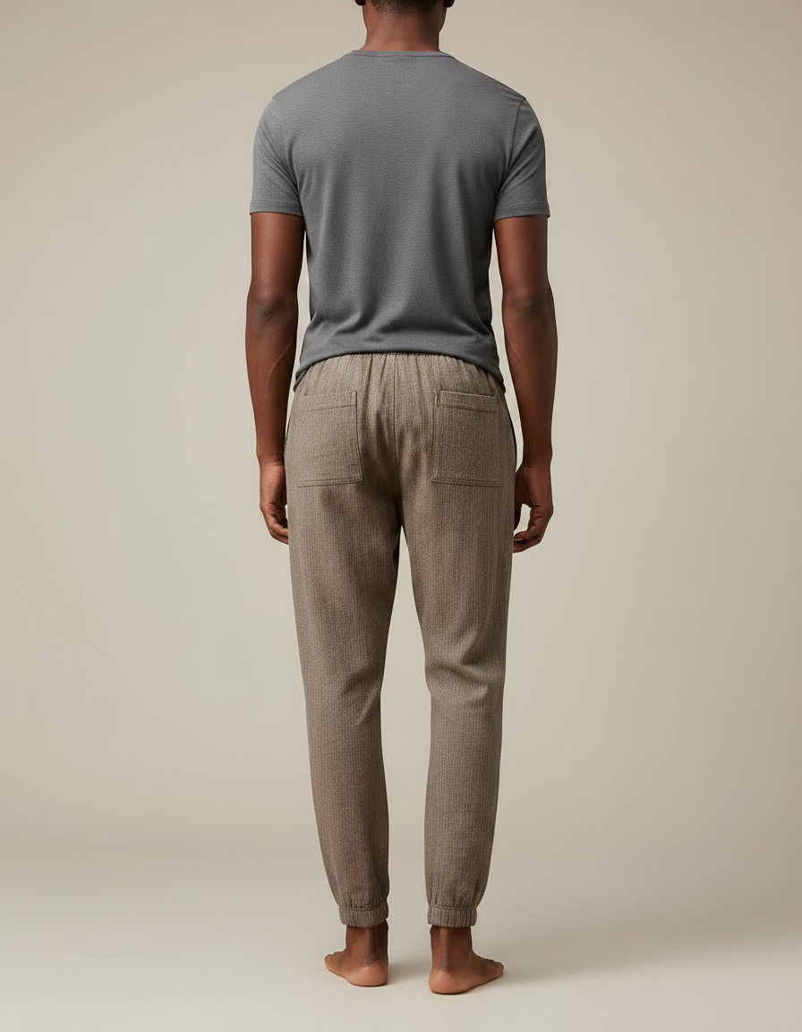 Pantalon Chinois Jogger Lin Coton Décontracté Homme - Marron - vue 2