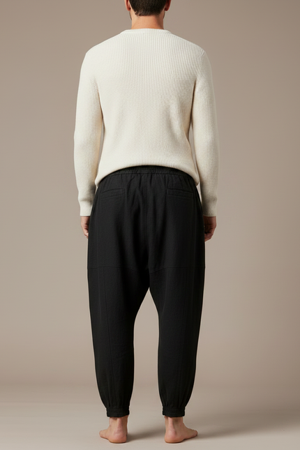 Pantalon Chinois Harem Noir Lin Ample Décontracté - vue 2