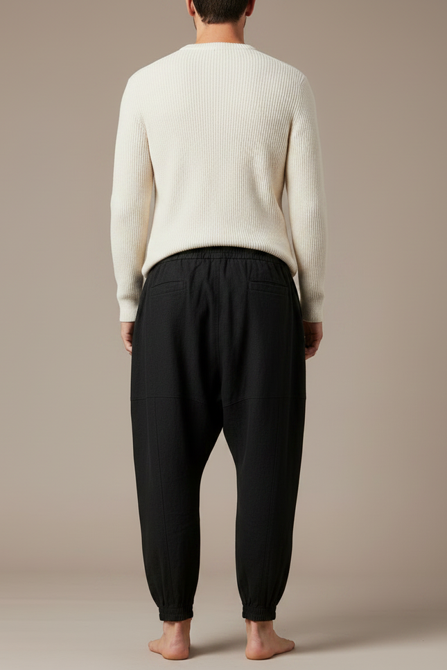 Pantalon Chinois Harem Noir Lin Ample Décontracté - vue 2