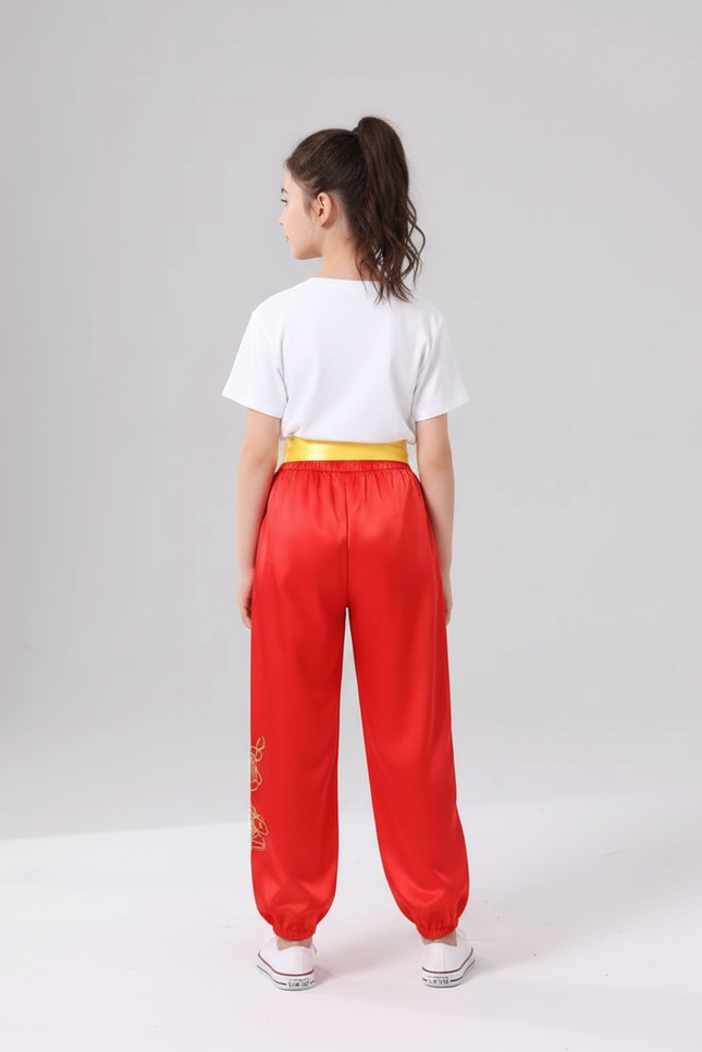 Pantalon Chinois Rouge Satiné Ample Brodé Enfant - vue 2