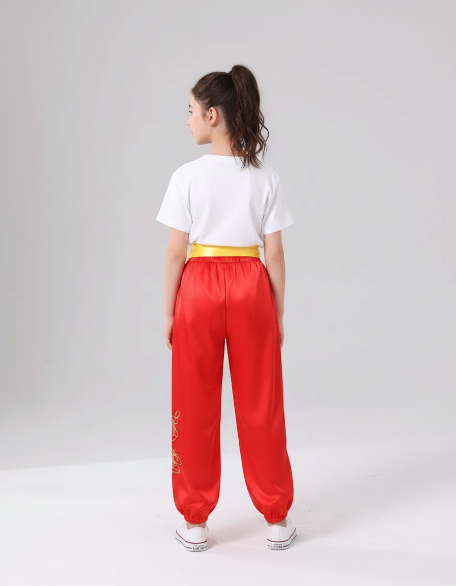 Pantalon Chinois Rouge Satiné Ample Brodé Enfant - vue 2