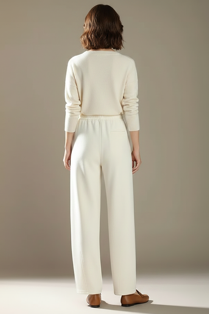Pantalon Chinois Crème Ample Fluide Décontracté Élégant - Beige Maille - vue 2