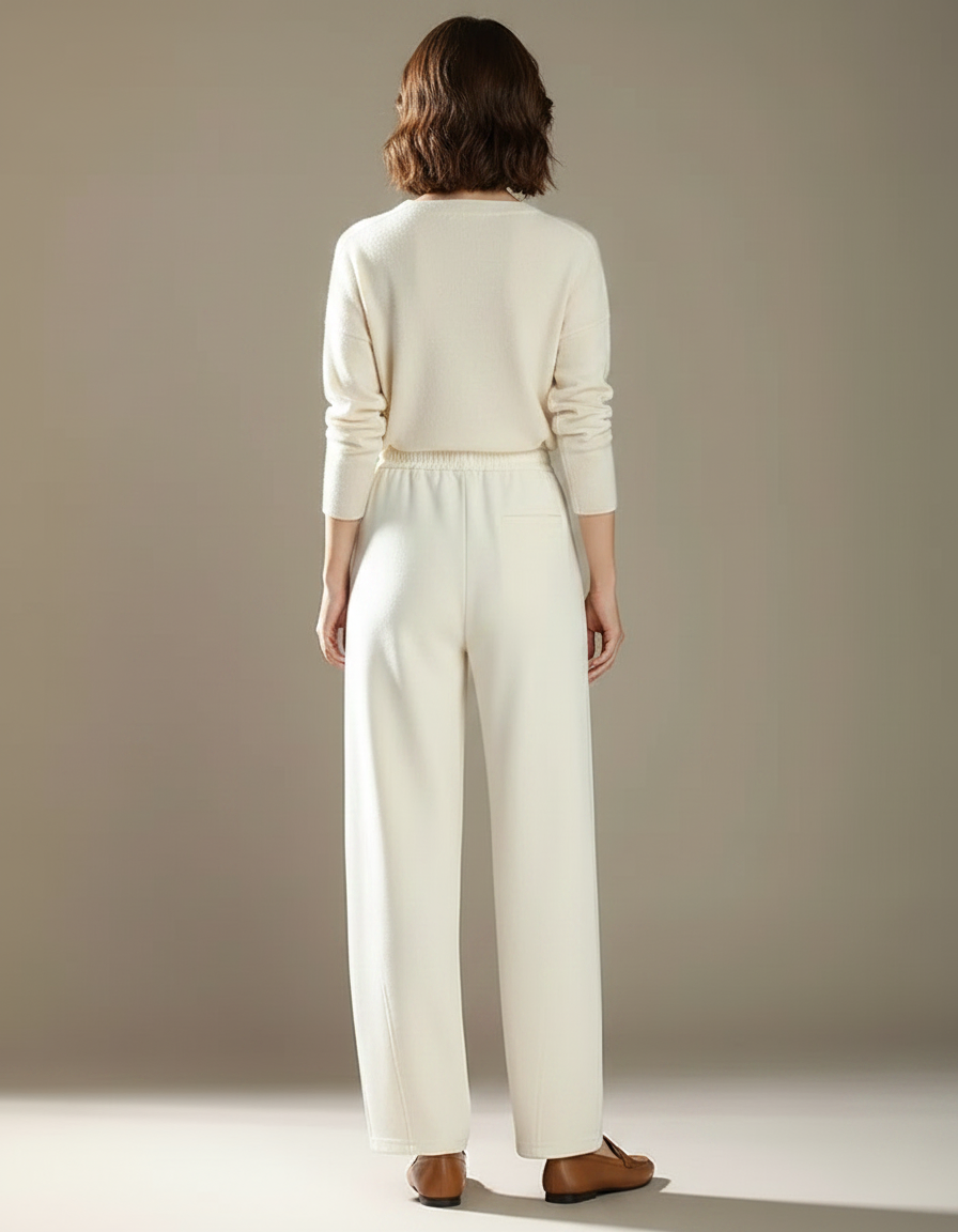 Pantalon Chinois Crème Ample Fluide Décontracté Élégant - Beige Maille - vue 2