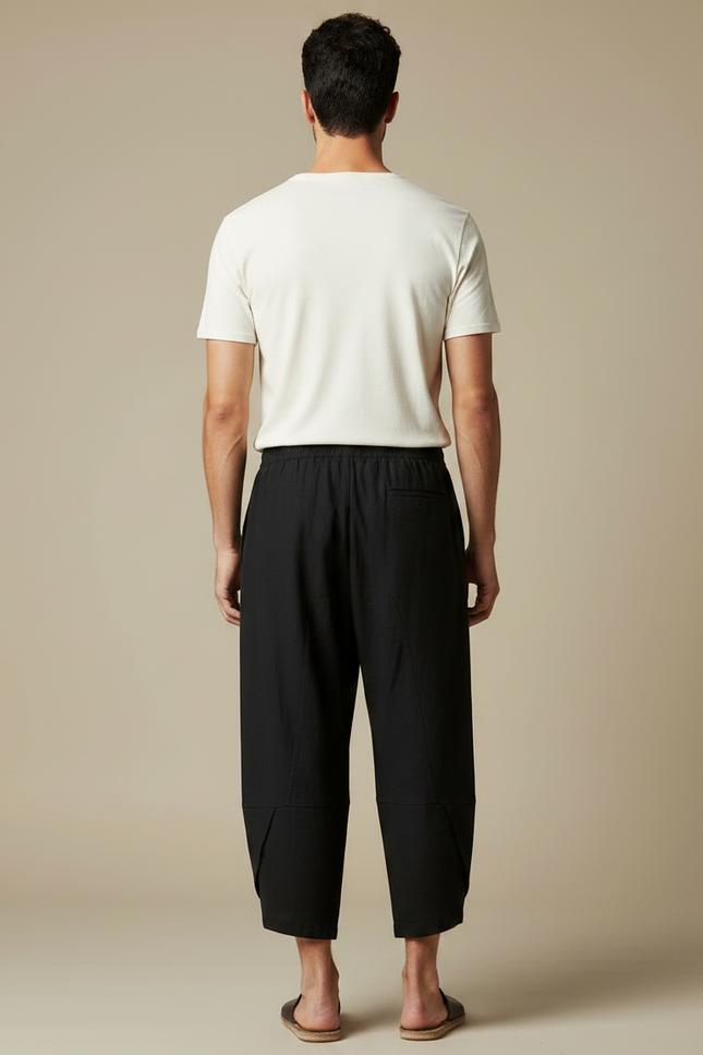 Pantalon Chinois Noir Coton Lin Harem Homme - vue 2