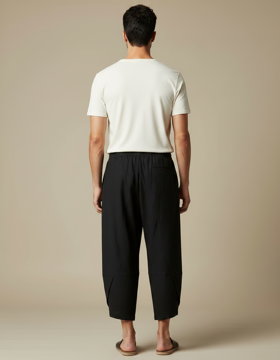 Pantalon Chinois Noir Coton Lin Harem Homme - vue 2