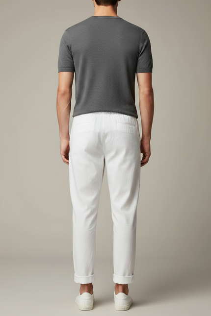 Pantalon Chinois Blanc Cordon Ample Coton Lin Casual - vue 2