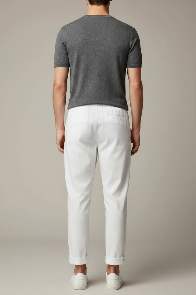Pantalon Chinois Blanc Cordon Ample Coton Lin Casual - vue 2