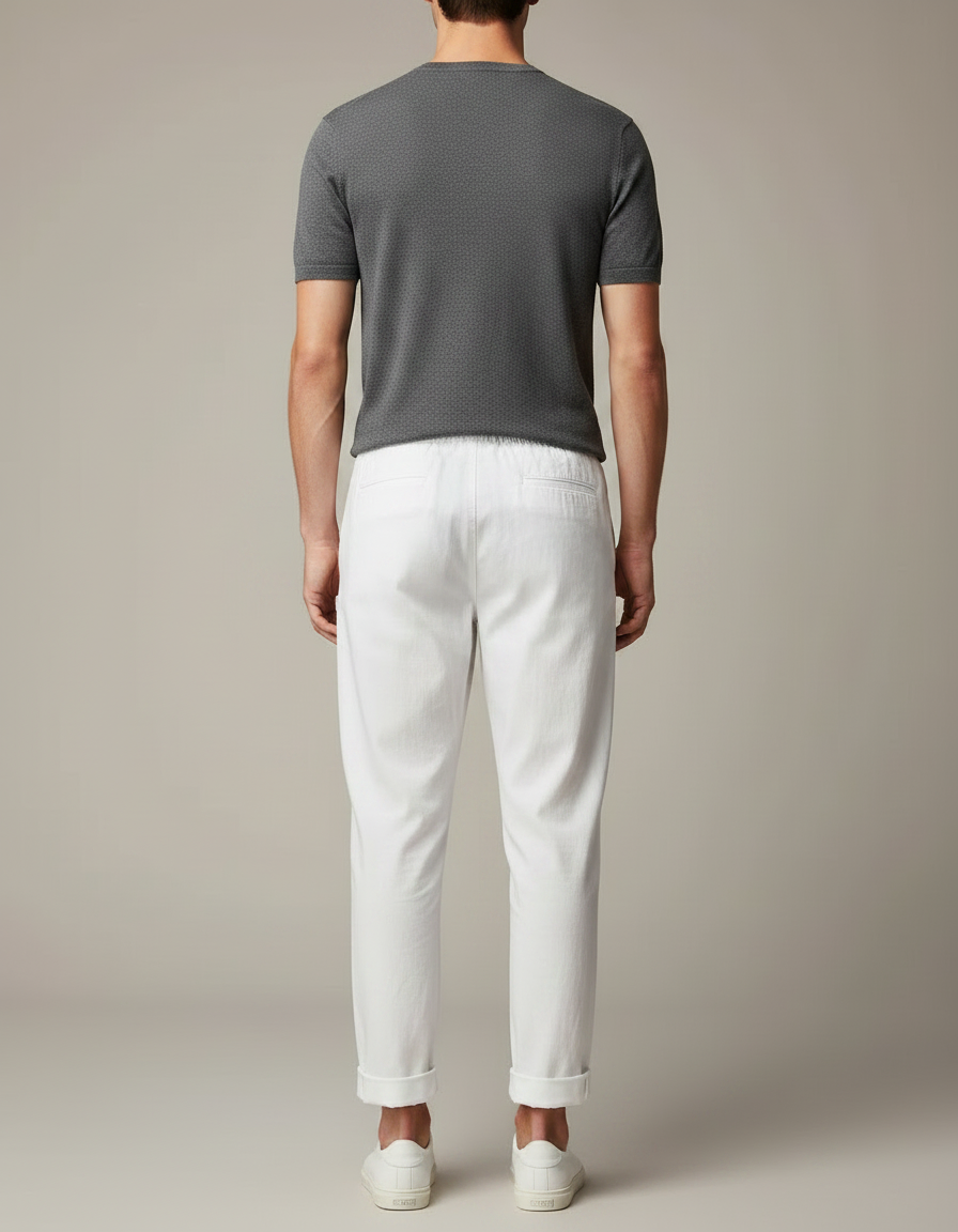 Pantalon Chinois Blanc Cordon Ample Coton Lin Casual - vue 2