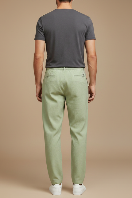 Pantalon Chinois Vert Clair Coton Lin Ample Décontracté - vue 2