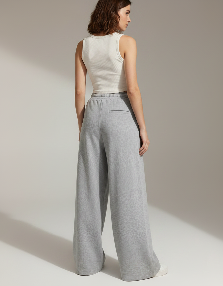 Pantalon Chinois Gris Ample Fluide Décontracté Femme - Molleton - vue 2