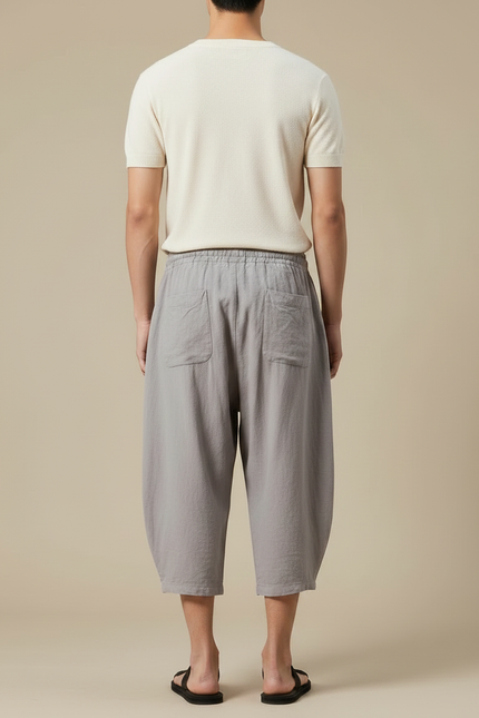 Pantalon Chinois Lin Coton Ample Harem Gris Homme - vue 2