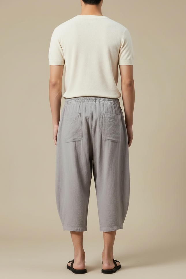 Pantalon Chinois Lin Coton Ample Harem Gris Homme - vue 2