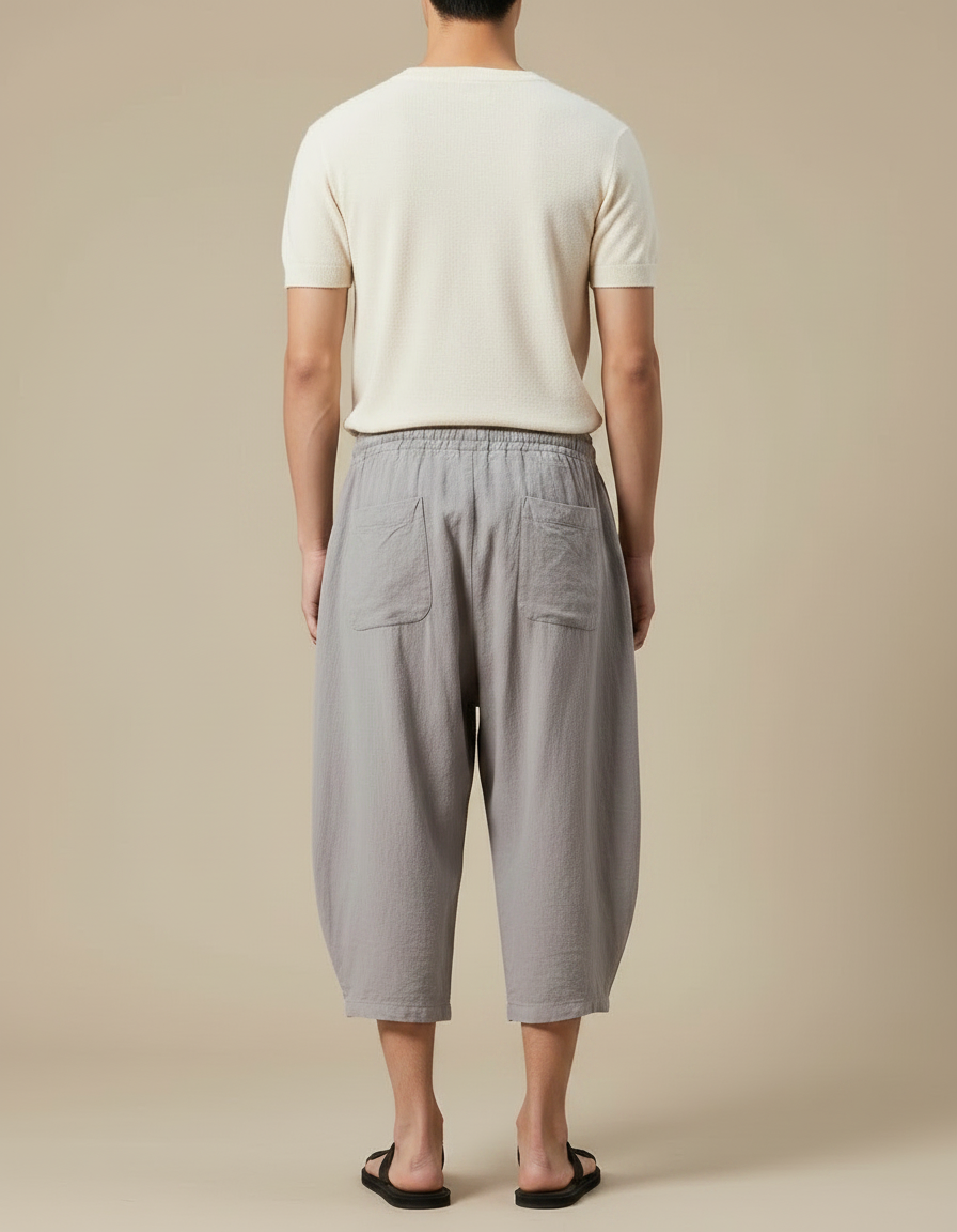 Pantalon Chinois Lin Coton Ample Harem Gris Homme - vue 2