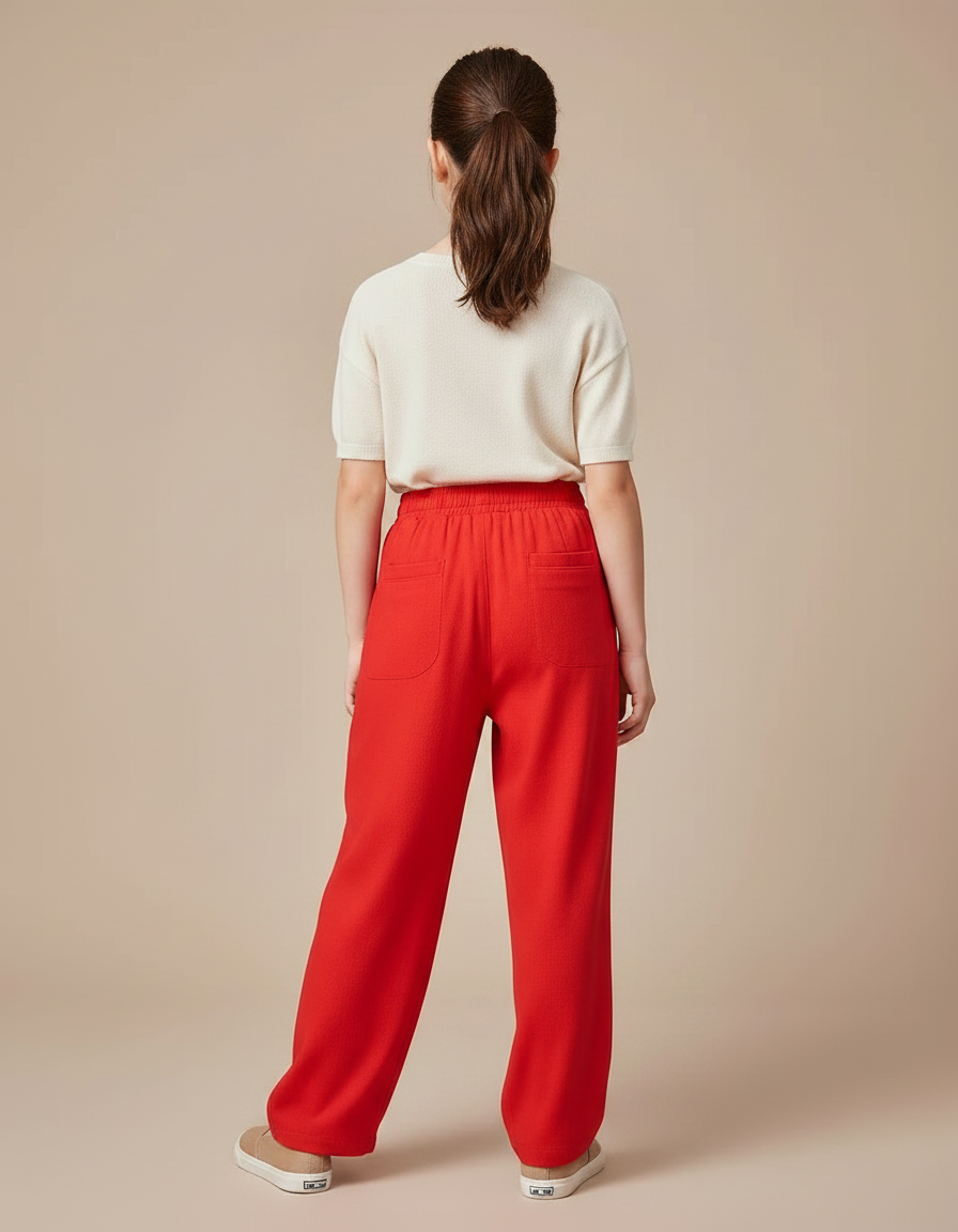 Pantalon Chinois Fille Rouge Ample - Maille - vue 2