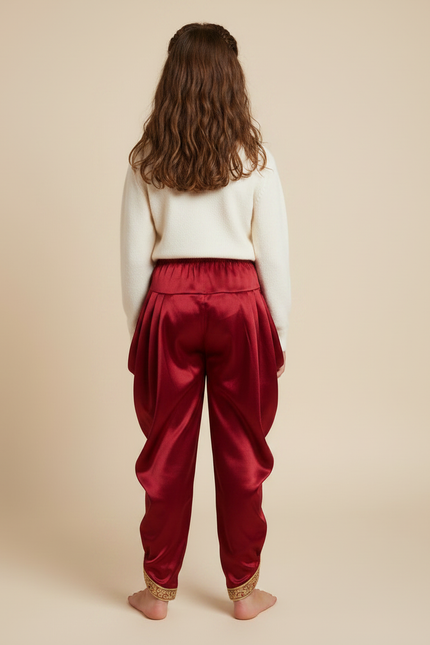 Pantalon Chinois Rouge Satiné Doré Ample Enfant - Bordeaux - vue 2