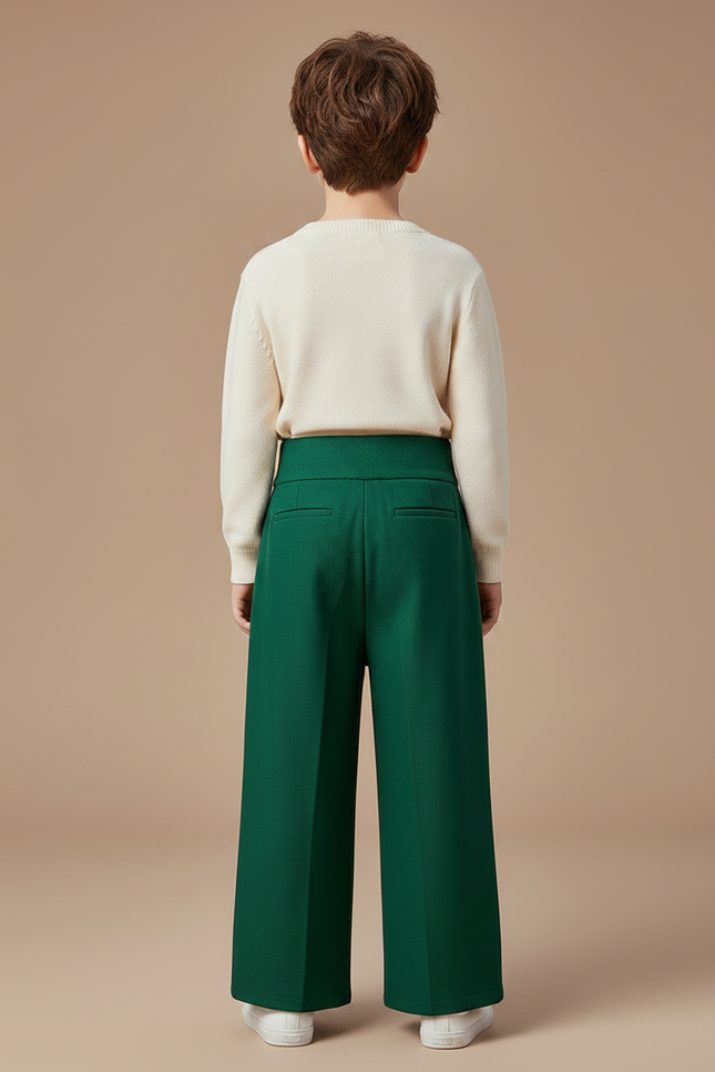 Pantalon Chinois Vert Ample Lisse Décontracté Enfant - Polyester - vue 2