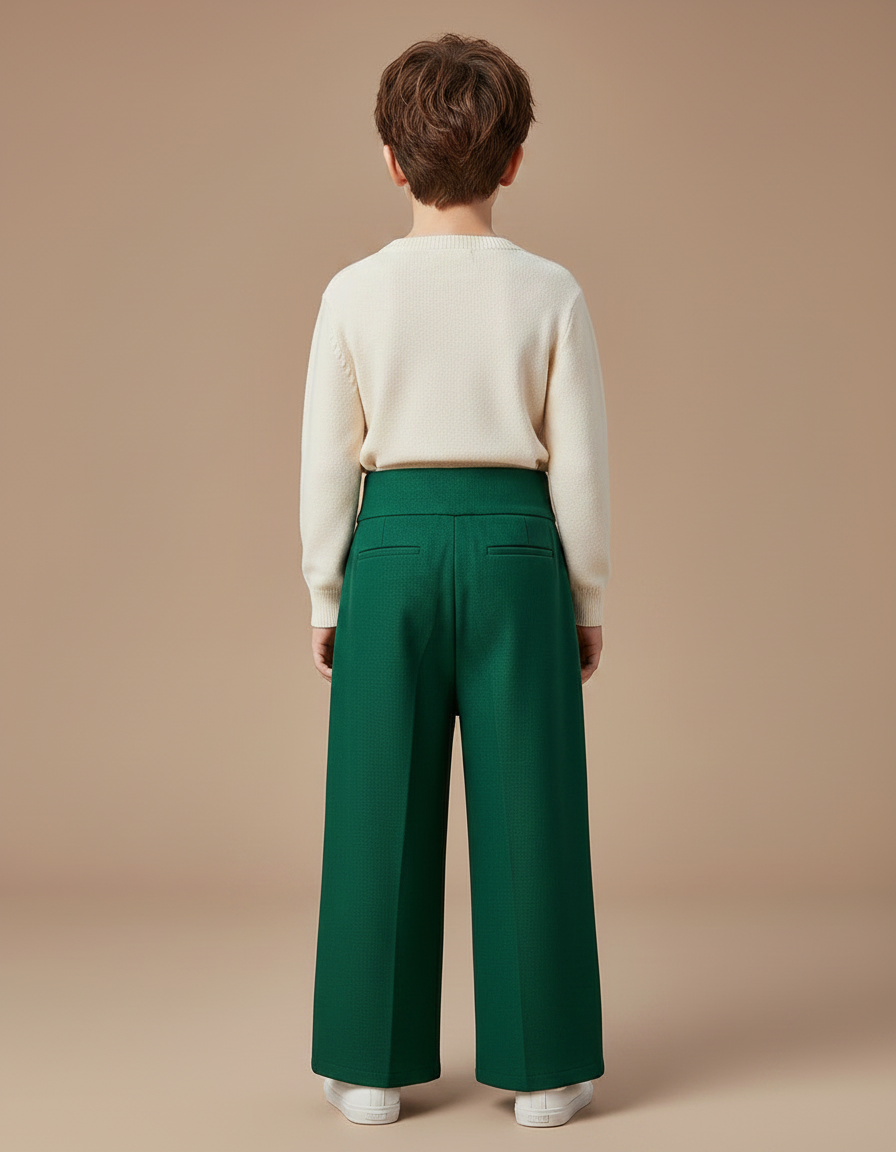 Pantalon Chinois Vert Ample Lisse Décontracté Enfant - Polyester - vue 2
