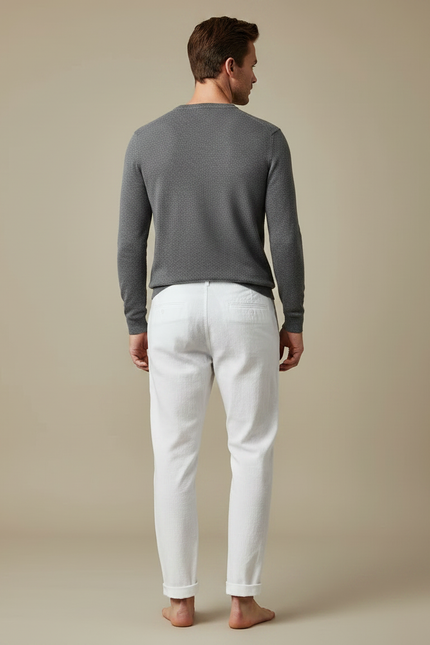 Pantalon Chinois Blanc Lin Décontracté Droit Homme - vue 2