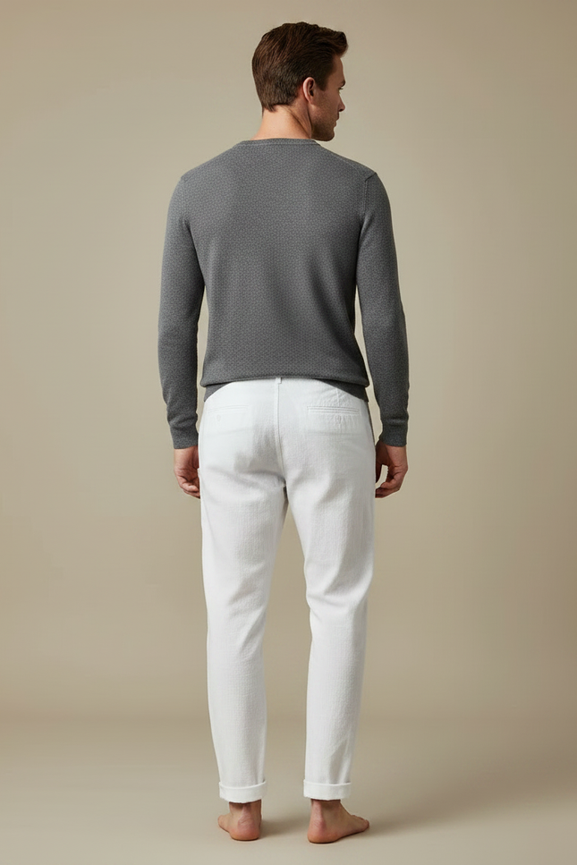 Pantalon Chinois Blanc Lin Décontracté Droit Homme - vue 2