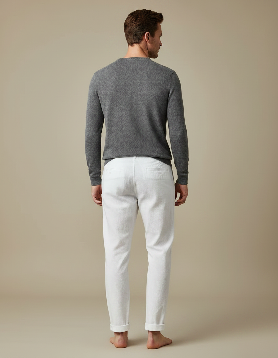 Pantalon Chinois Blanc Lin Décontracté Droit Homme - vue 2