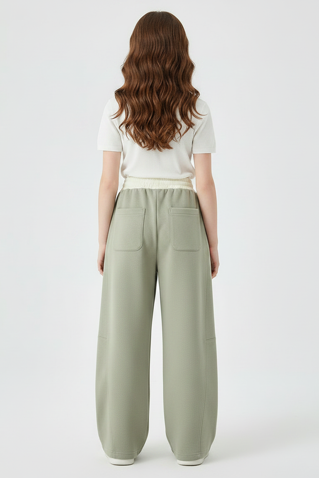 Pantalon Chinois Vert Sauge Ample Cordon Décontracté - Molleton - vue 2