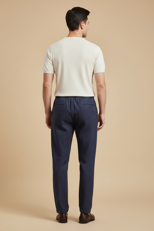 Pantalon Chinois Bleu Marine Ample Lin Confortable Homme - vue 2