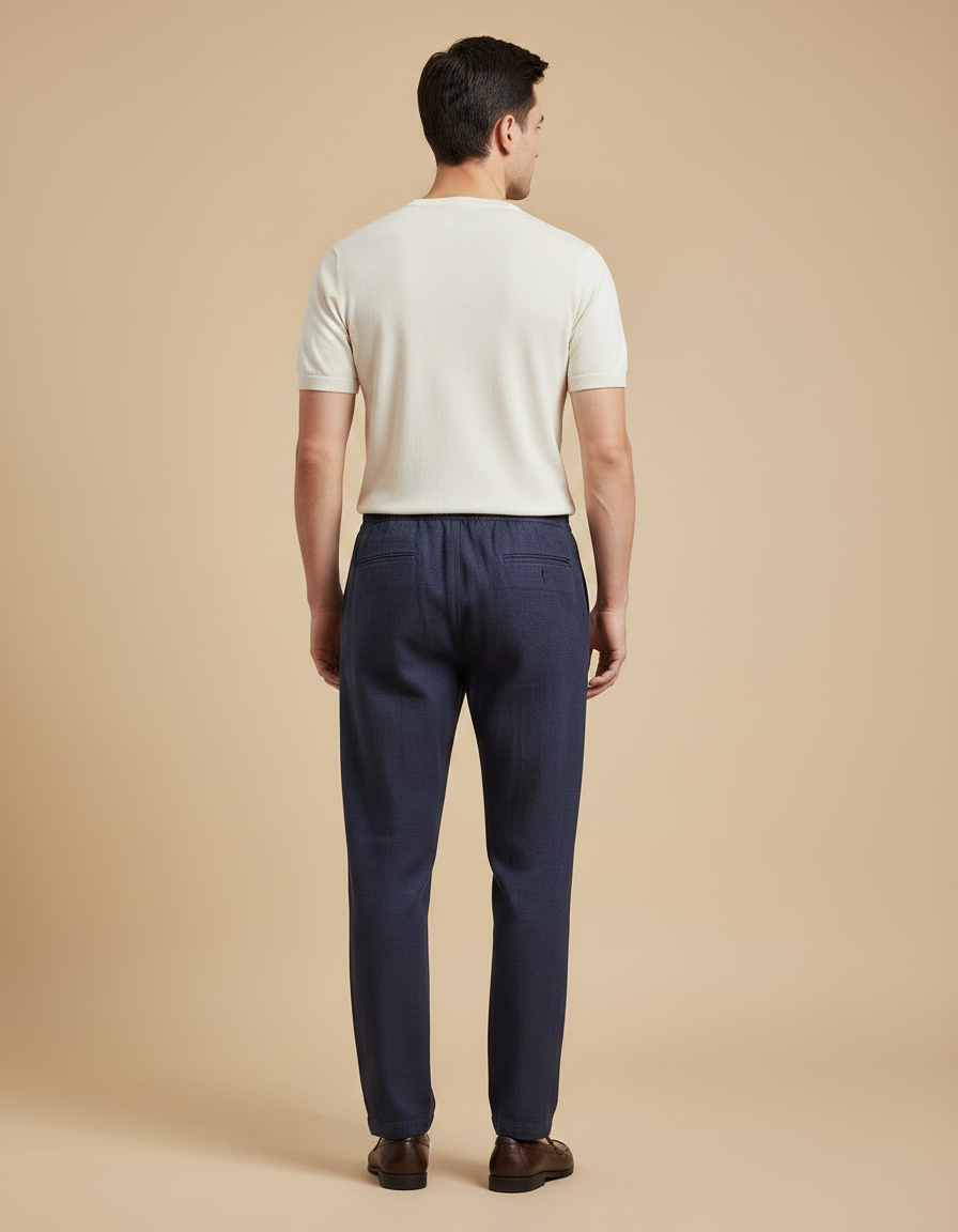 Pantalon Chinois Bleu Marine Ample Lin Confortable Homme - vue 2
