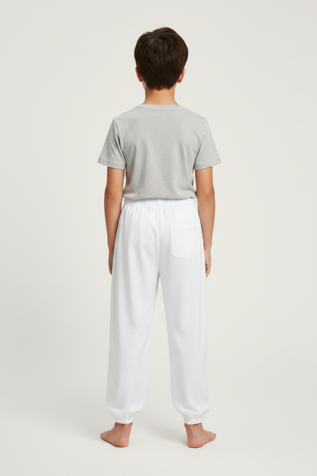 Pantalon Chinois Blanc Ample Coton Enfant Décontracté - Molleton - vue 2