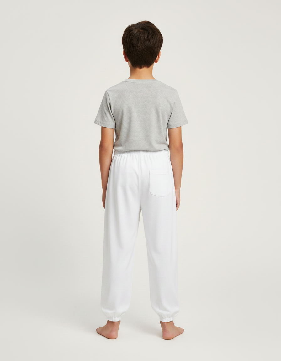 Pantalon Chinois Blanc Ample Coton Enfant Décontracté - Molleton - vue 2