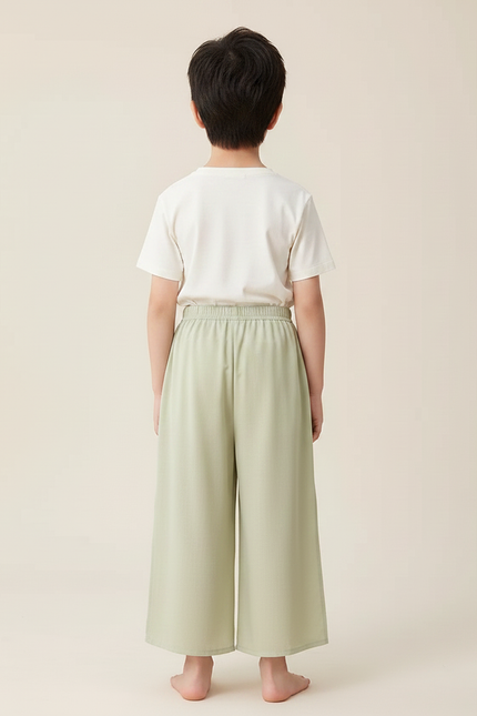 Pantalon Chinois Vert Ample Fendu Coton Enfant - vue 2