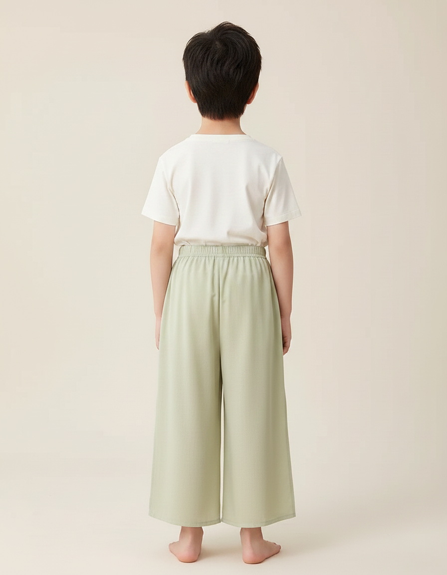 Pantalon Chinois Vert Ample Fendu Coton Enfant - vue 2