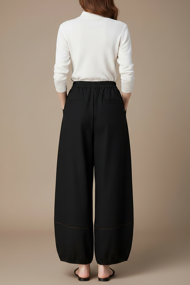 Pantalon Chinois Noir Ample Brodé Carpe Fluide - Viscose - vue 2