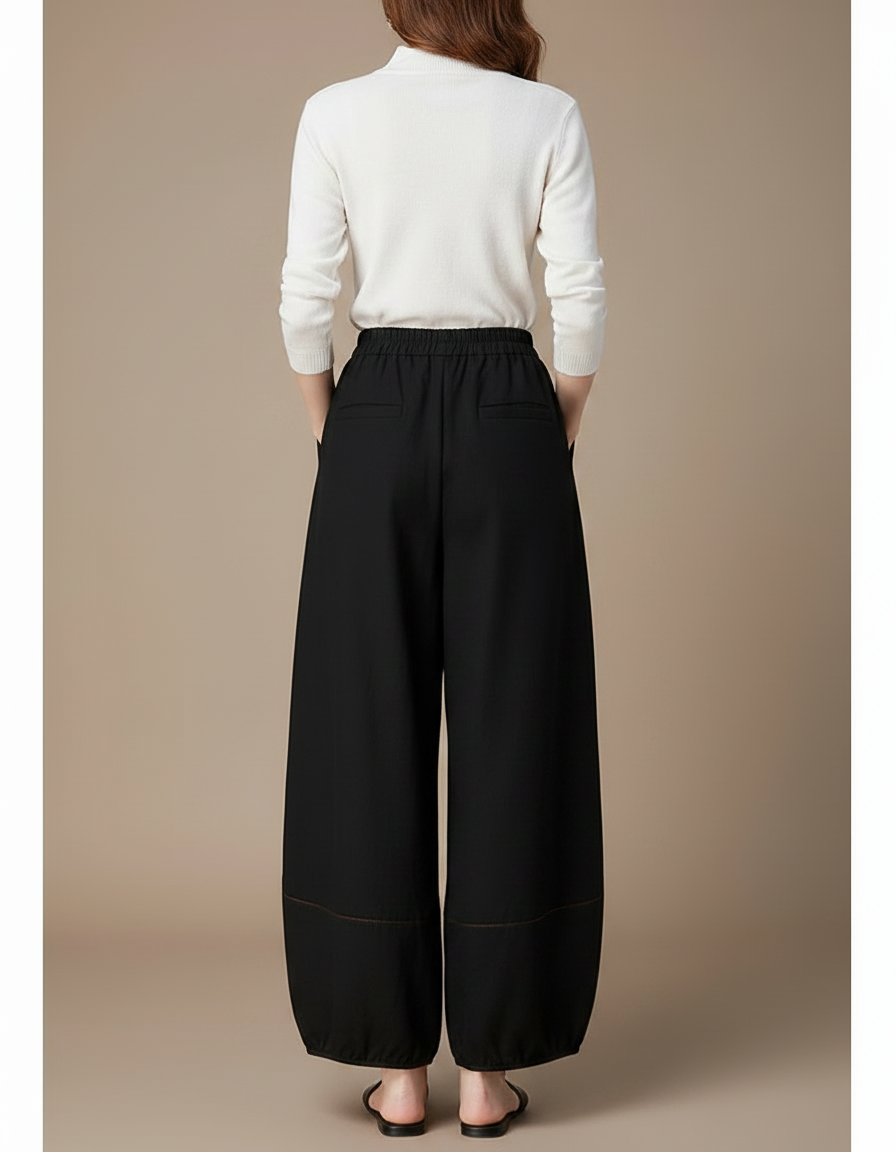 Pantalon Chinois Noir Ample Brodé Carpe Fluide - Viscose - vue 2