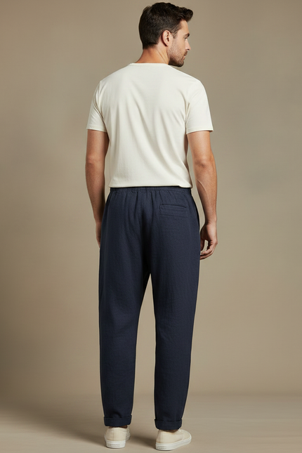 Pantalon Chinois Bleu Marine Lin Harem Confortable Homme - vue 2