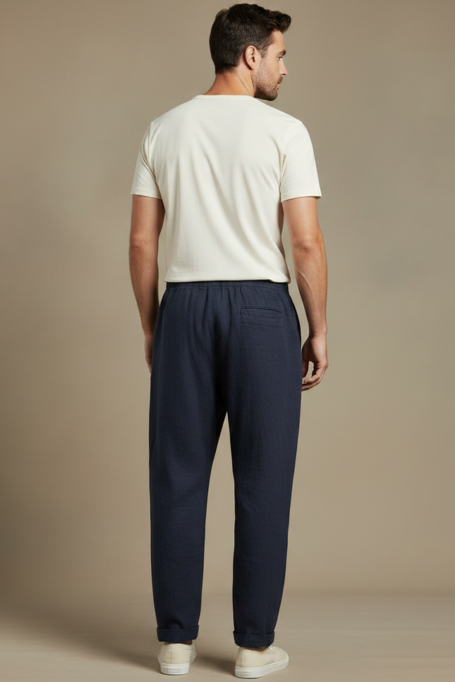 Pantalon Chinois Bleu Marine Lin Harem Confortable Homme - vue 2