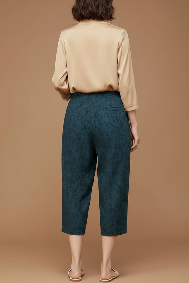 Pantalon Chinois Sarouel Imprimé Fluide Vert Femme - Viscose - vue 2