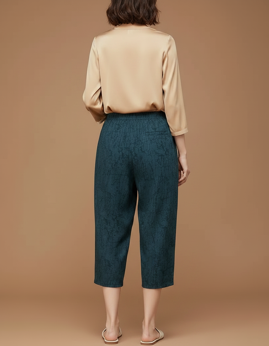 Pantalon Chinois Sarouel Imprimé Fluide Vert Femme - Viscose - vue 2