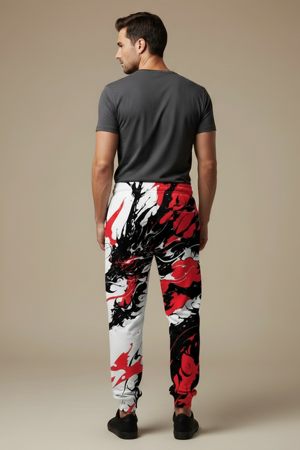 Pantalon Chinois Jogging Dragon Rouge Noir Urbain - Multicolore Molleton - vue 2
