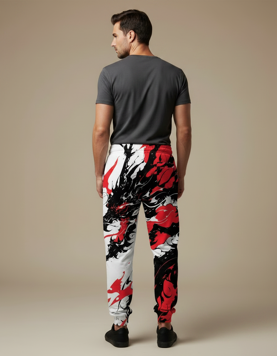 Pantalon Chinois Jogging Dragon Rouge Noir Urbain - Multicolore Molleton - vue 2