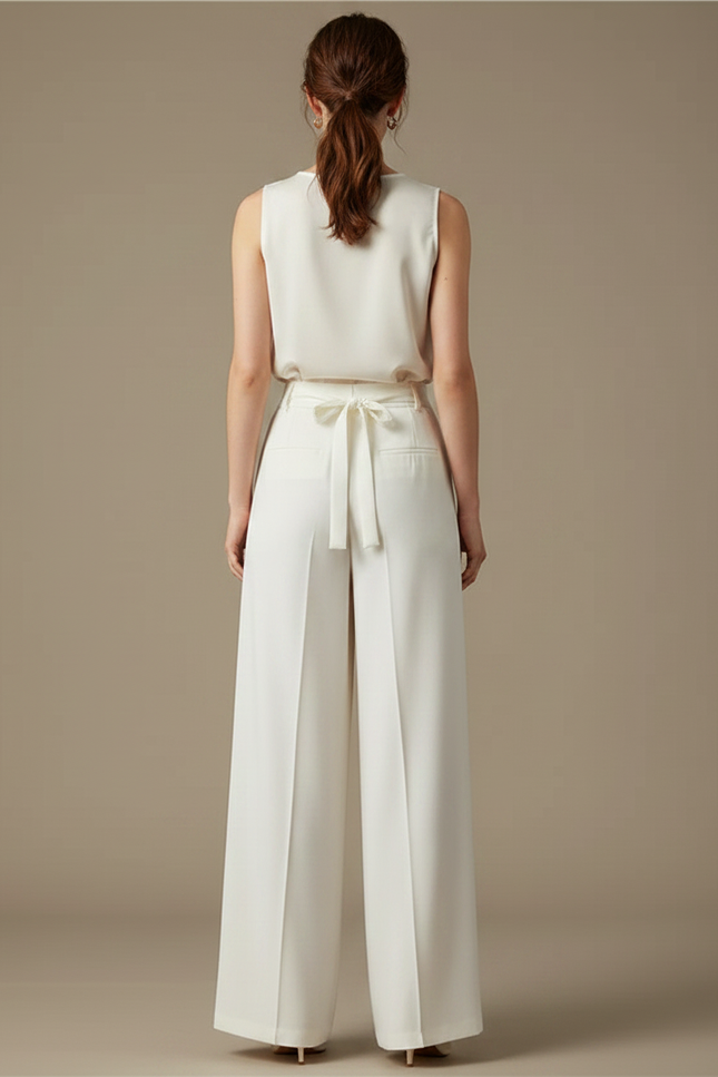 Pantalon Chinois Blanc Fluide Taille Haute Large - Viscose - vue 2