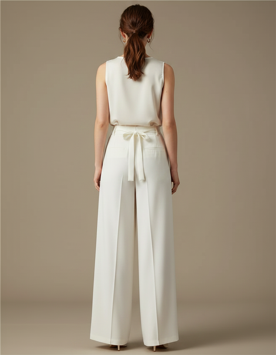 Pantalon Chinois Blanc Fluide Taille Haute Large - Viscose - vue 2