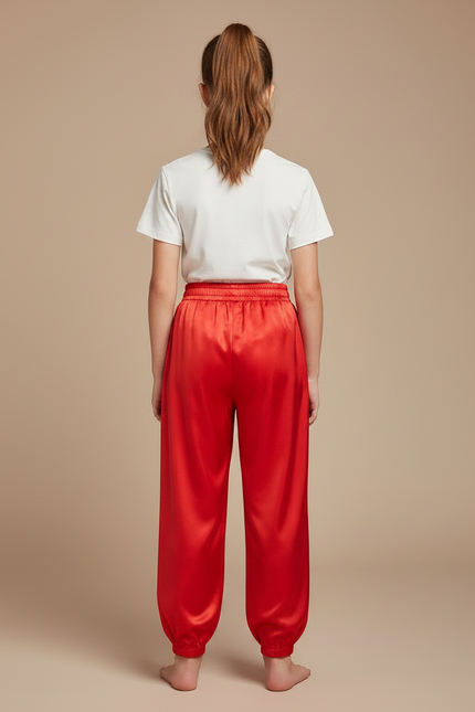 Pantalon Chinois Rouge Satiné Fluide Enfant Traditionnel - vue 2