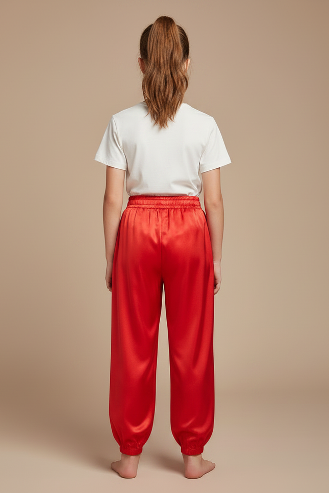 Pantalon Chinois Rouge Satiné Fluide Enfant Traditionnel - vue 2