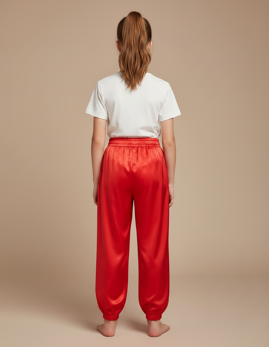 Pantalon Chinois Rouge Satiné Fluide Enfant Traditionnel - vue 2