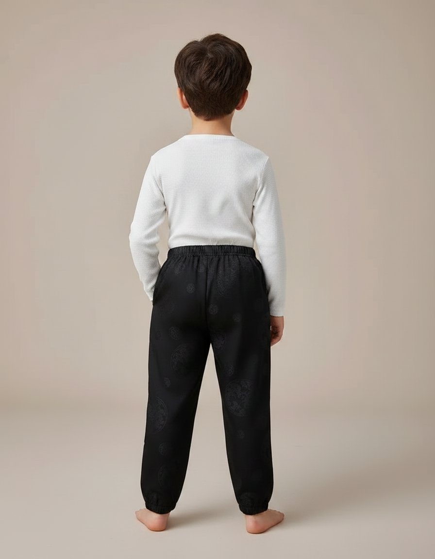 Pantalon Chinois Noir Jacquard Ample Traditionnel Enfant - Satin - vue 2